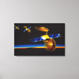 Toile Illustration des satellites au-dessus de l'horizon