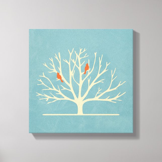 Toile Illustration d'Oiseaux oranges modernes dans un gr (Recto)