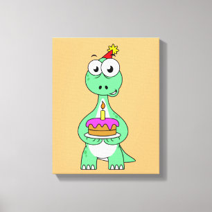 Toile Illustration Du Brontosaurus Avec Gâteau D'Anniver