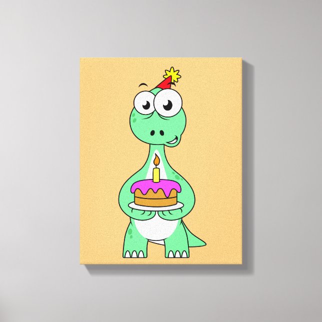 Toile Illustration Du Brontosaurus Avec Gâteau D'Anniver (Recto)