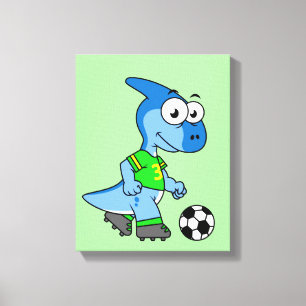 Toile Illustration D'Un Parasaurolophus Jouant Au Footba