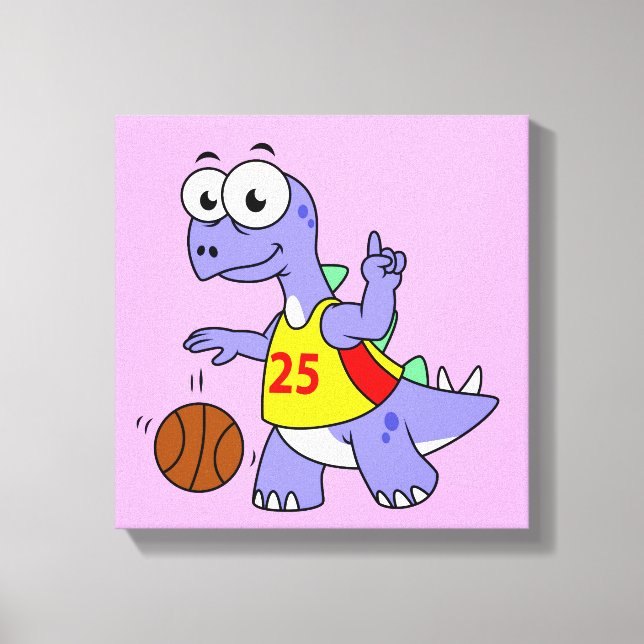 Toile Illustration D'Un Stegosaurus Jouant Au Basket. (Recto)