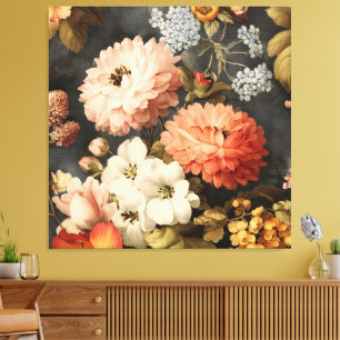 Toile Illustration florale vintage avec fleurs mélangées