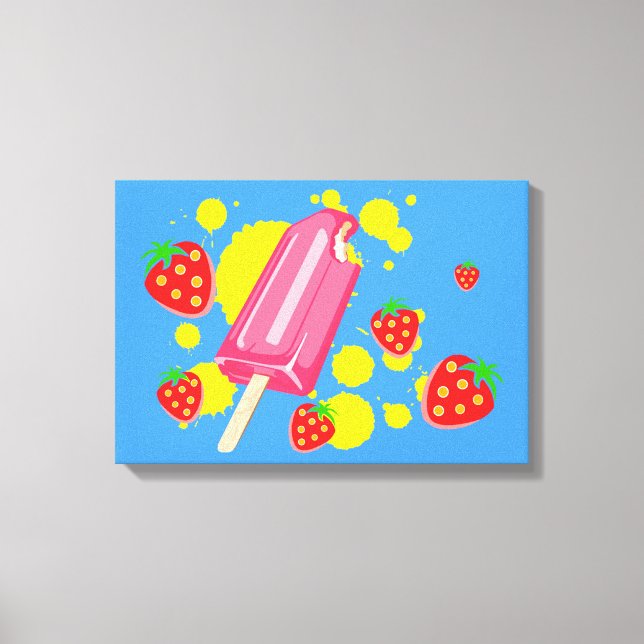 Toile Illustration Fun Pink Popsicle and Strawberries (Recto)