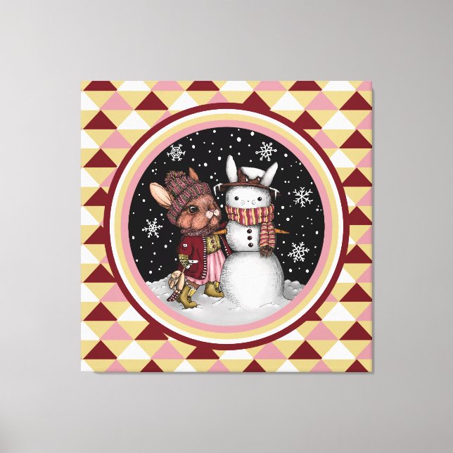 Toile Illustration mignonne de lapin de neige rose pour  (Recto)