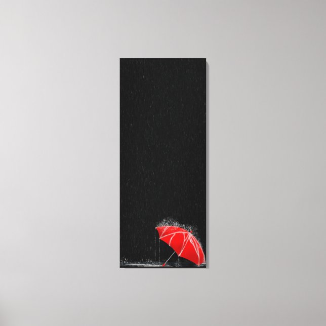 Toile Illustration Perdu Parapluie rouge dans la pluie (Recto)