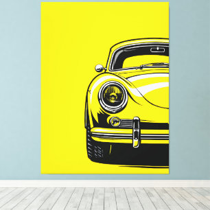 Toile Illustration Pop Art Jaune d'une Ancienne Voiture