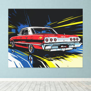 Toile Illustration Pop Art Latérale de Muscle Car Rouge