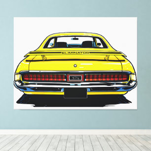 Toile Illustration rétro pop art d'une muscle car jaune