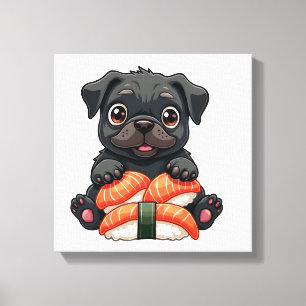 Toile Illustration vectorielle de sushi de pug noir mign