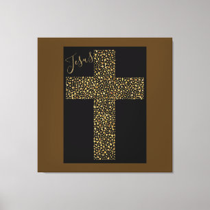 Toile Image Art tendance Jesus Gold Cross Brown