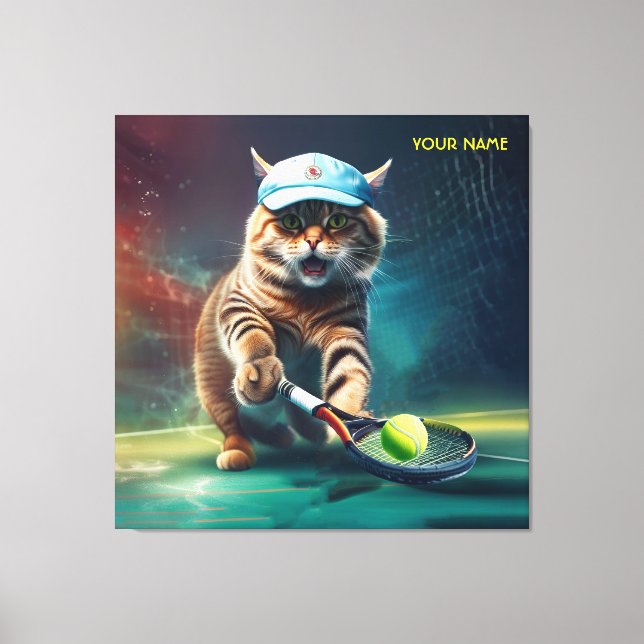 Toile Imaginaire Cute Chat Jouant Au Tennis (Recto)