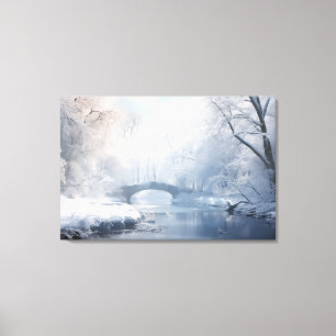Toile Imaginaire exotique paysage de neige : Pont en bla