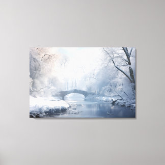 Toile Imaginaire exotique paysage de neige : Pont en bla
