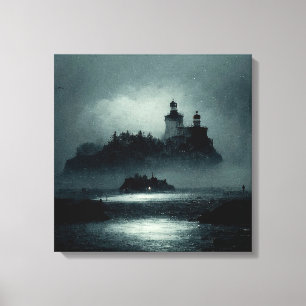 Toile Imaginaire Island Lighthouse Misty Foggy Dark Nigh