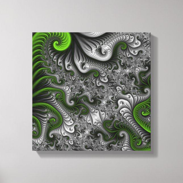 Toile Imaginaire Monde Vert Et Gris Art Fractal Abstrait (Recto)