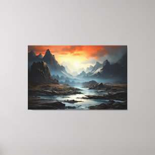 Toile Imaginaire mystique Montagnes royales, rivière et