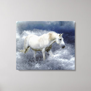 Toile Imaginaire White Horse & Ocean Surf Art Imprimer