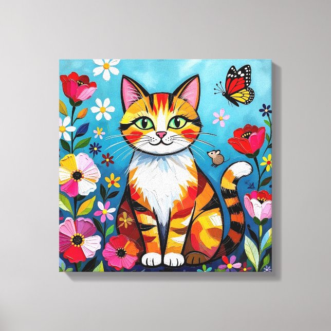 Toile Impasto Cat, Flowers & Butterfly (Recto)