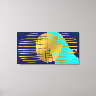 Toile Imprimer Bleu Gold Abstrait Collage Tissu étiré
