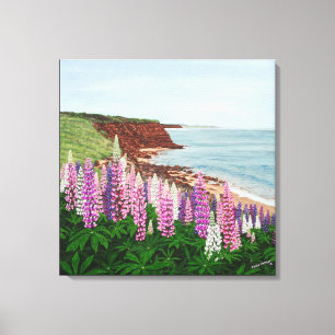 Toile Imprimer les falaises de cavendish et les lupins d