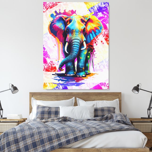 Toile Imprimer mur d'éléphant coloré - Faune (Insitu(Chambre))