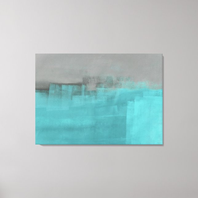 Toile Imprimerie "Misty" Gris et Turquoise Abstrait (Recto)