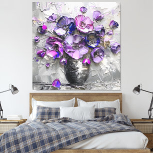 Toile Imprimés d'art floral violet et gris