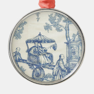 Toile in Blue & White Metal Ornament