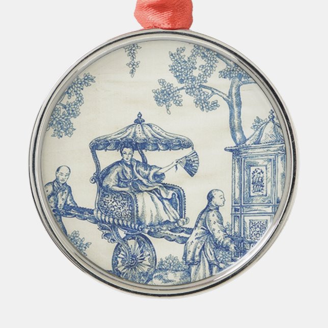 Toile in Blue & White Metal Ornament (Front)