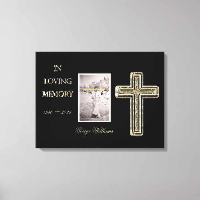 Toile In Love Memory Typography Golden Cross Photo (Recto)