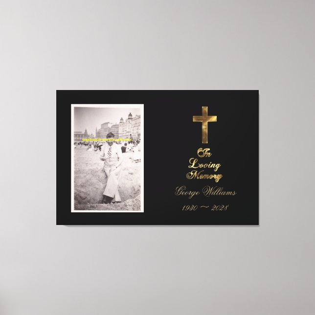 Toile In Love Memory Typography Golden Cross Photo (Recto)