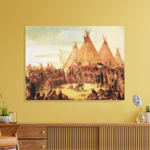 Toile Indiens vintages, Sioux War Council par Catlin
