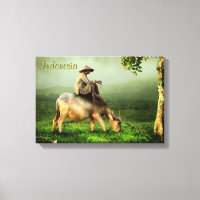Indonesia Scenic landscape with Buffalo and Farmer
