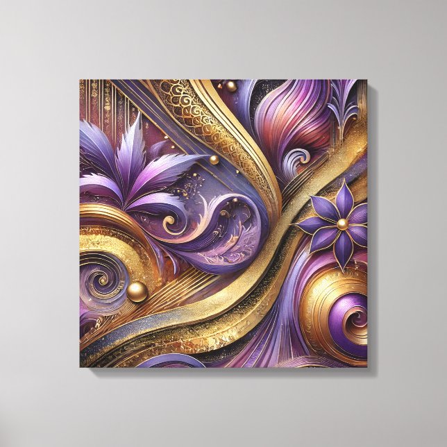 Toile Intricate Purple and Gold Abstract Canvas Art  (Recto)