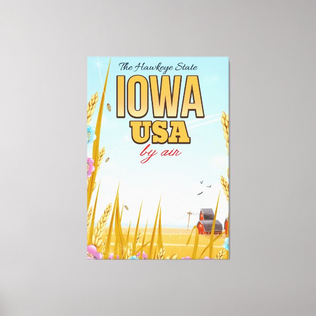 Toile Iowa USA "L'État Hawkeye"Cartoon affiche de voyage (Recto)