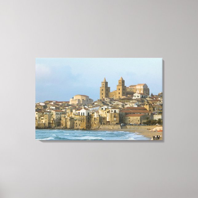 Toile Italie, Sicile, Cefalu, Vue avec Duomo de 2 (Recto)