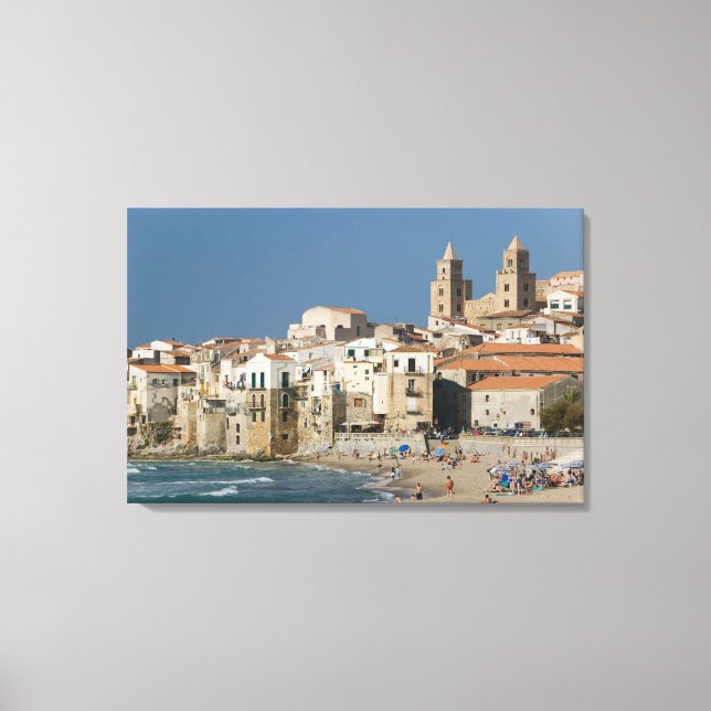 Toile Italie, Sicile, Cefalu, Vue ville avec Duomo de (Recto)