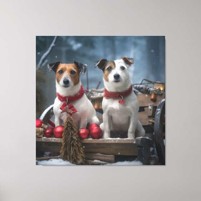 Toile Jack Russell Snowy Sleigh Décor de Noël (Recto)
