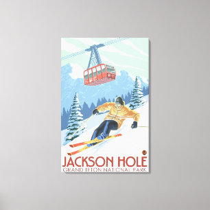 Toile Jackson Hole, Wyoming Skier et Tramway