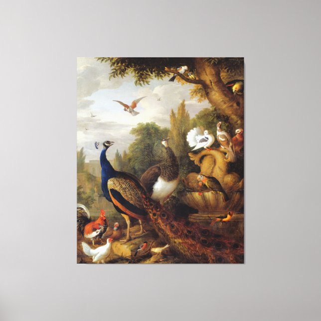 Toile Jacob Bogdani Peacock Peahen Parrots Canari (Recto)