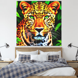 Toile Jaguar Léopard de Près avec des Yeux Verts