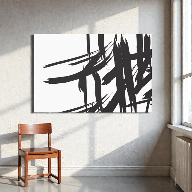 Toile Japandi Mur abstrait noir et blanc (Japandi inspired brush stroke art)