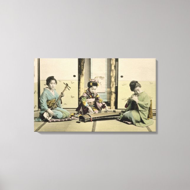 Toile Japonaises jouant de la flûte, 'koto' et samis (Recto)
