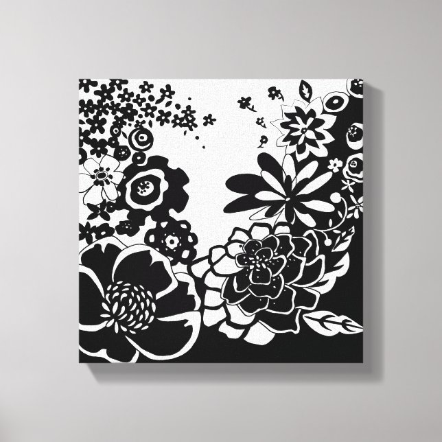 Toile Jardin floral noir et blanc Motif graphique (Recto)