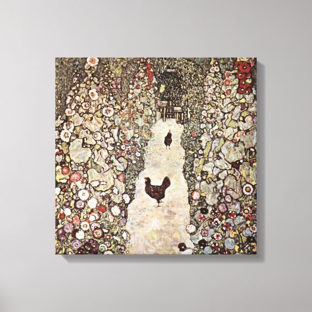 Toile Jardin Gustav Klimt Avec Coqs (Recto)