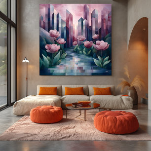 Toile Jardin Urbain Abstrait avec Tours Géométriques & R
