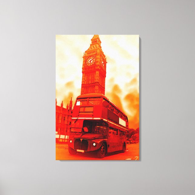 Toile Jaune orange rouge de Big Ben d'autobus de Londres (Recto)