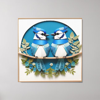 Toile Jays Bleus Perchés Parmi Les Détails Floraux