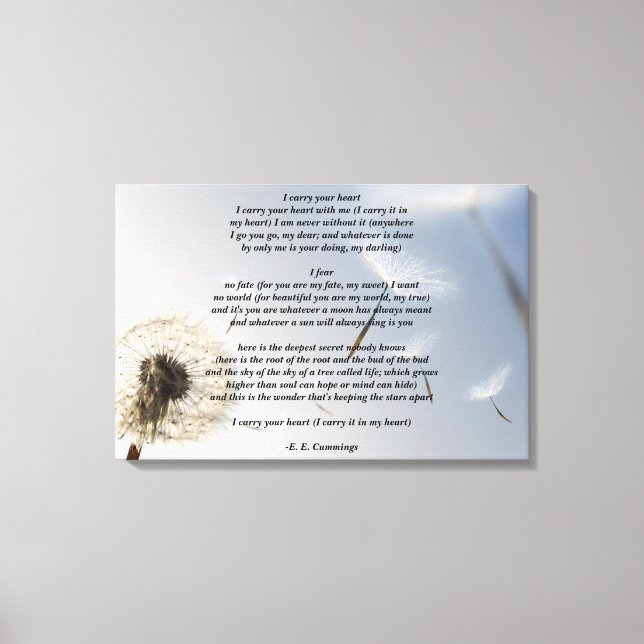 Toile Je porte ton coeur poème par E. E. Cummings (Recto)